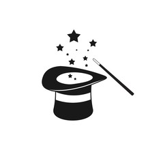 Magic Hat With Wand Vector Icon Illustration.