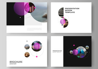 The minimalistic vector layout of the presentation slides design business templates. Simple design futuristic concept. Creative background with circles and round shapes that form planets and stars.