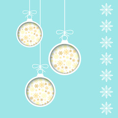 Wall Mural - new year greeting card template. holiday decoration element. cut paper christmas balls in blue backg