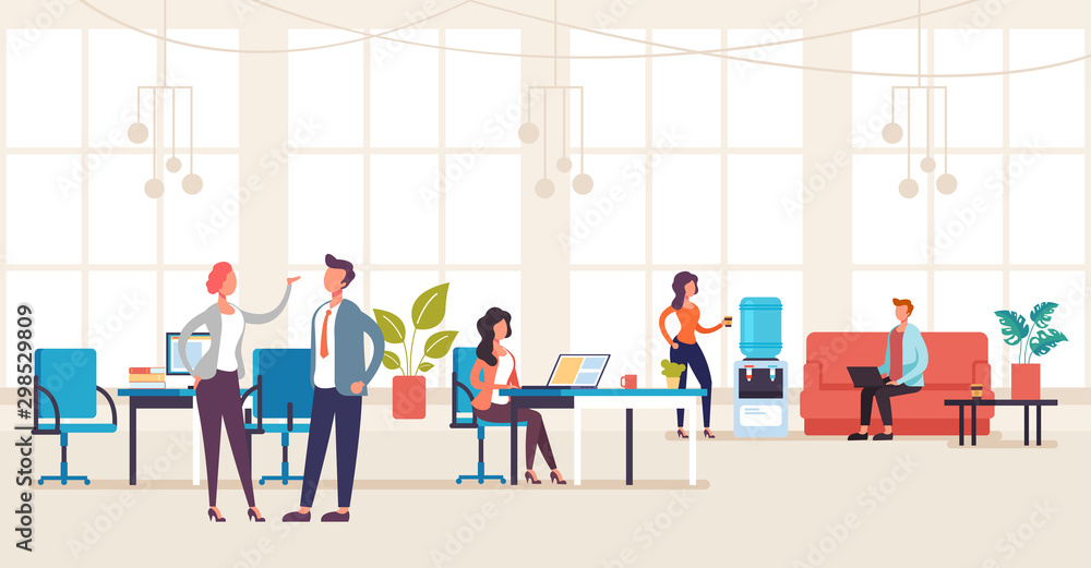People office workers characters talking and working. Office life interior concept. Vector flat graphic design illustration - obrazy, fototapety, plakaty 