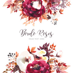 Wall Mural - Beautiful bordo roses background in watercolor style