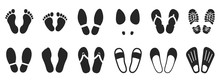 Set Footprints And Shoeprints Icons - Stock Vector