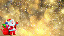 Near The End Of The New Year's Eve Christmas Festival Holiday,the Picture Shows A Santa Claus Carrying A Red Gift Bag And A Golden Background Texture.