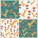 Fototapeta Dinusie - Cats and Flowers, vector seamless pattern set