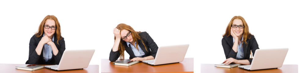 Wall Mural - Businesswoman with laptop isolated on white