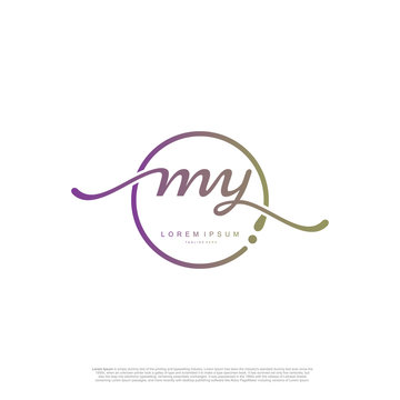 Initial handwriting logo MY Letter Signature template vector.