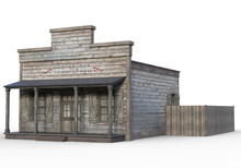 3D Rendered Old Wooden Western Building On White Background - 3D Illustration