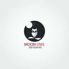 Owl Moon Illustration Logo Design. Vector Illustration