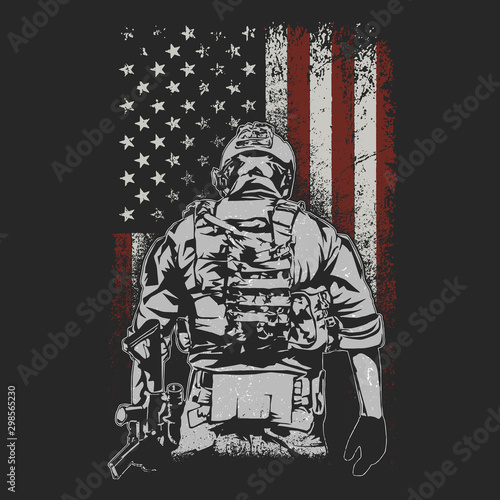 american soldier on battlefield illustration vector Wallpaper Mural