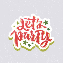 Canvas Print - Lets Party text with stars for card, invitation, poster, banner. Lettering for Christmas party, winter festival. EPS 10