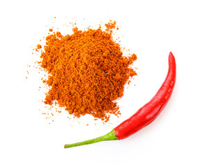 Sticker - Chilli powder and fresh red chilli on white background