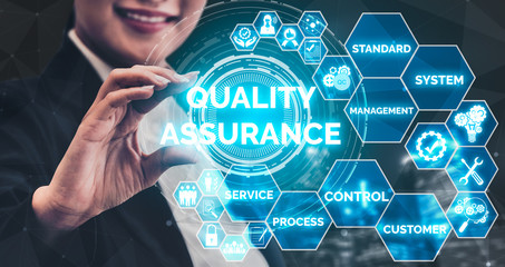 quality assurance and quality control concept - modern graphic interface showing certified standard 