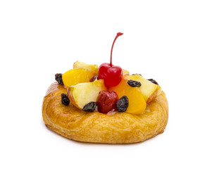 Wall Mural - danish pastry with fruits isolated on white background