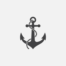 Anchor And Rope Vector Logo Icon, Nautical Maritime, Sea Ocean Boat Illustration Symbol, Anchor Vector Icon, Pirate Nautical Maritime Boat, Anchor Icon, Simple Vector Icon