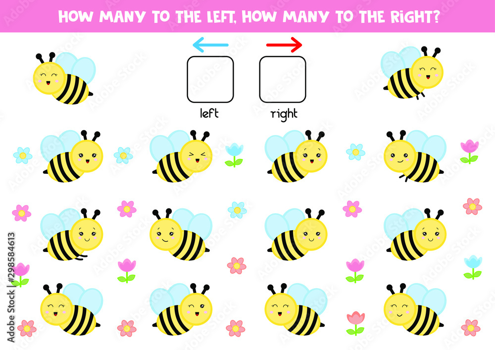 Educational worksheet for preschool kids. Left and right. Count how ...