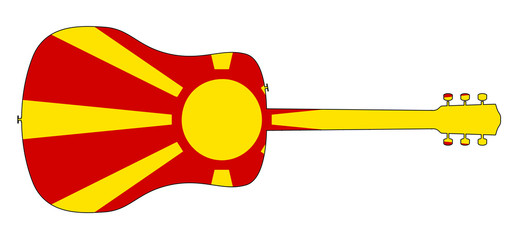 Wall Mural - Acoustic Guitar Silhouette With Macedonian National Flag