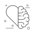 Heart and Brain concept, conflict between emotions and rational thinking, teamwork and balance between soul and intelligence. Outline  thin line illustration. Isolated on white background. Flat style