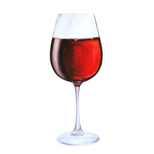 Red Wine In Glas,, Watercolor Illustration Isolated On White Background