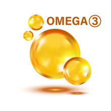 Omega 3 Icon In Flat Style. Pill Capcule Vector Illustration On White Isolated Background. Oil Fish Business Concept.