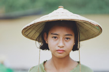 Portrait Of Asian Beautiful Burmese Girl Farmer In Myanmar