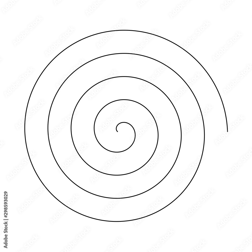 Line in circle form. Single thin line spiral goes to edge of canvas. Vector illustration - obrazy, fototapety, plakaty 
