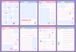 Cute planner templates. Weekly, monthly and yearly planners. To do list, goal planner and habit tracker pages design. Month organizer scrapbook schedule isolated vector icons set
