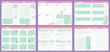 Funny Planner Templates. Daily, Weekly, Monthly And Yearly Planners Pages. Goal Planner And To Do List, Notebook With Month Calendar Or 2020 Memo Planner. Isolated Vector Icons Set