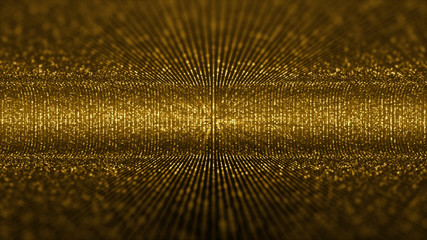 Fototapete - Futuristic virtual stage golden particles and elegance lights abstract glittering pattern for stage performance show and video jockey loop background