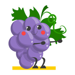 Grape funny character training in the gym vector isolated.