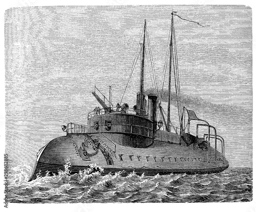 Cuadros en Lienzo Tigre French ironclad battleship ram of 1871 with an underwater armoured beak at