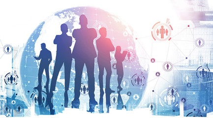 Poster - Business people in city, global HR interface