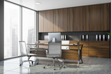 Fototapeta Panele - Stylish gray and wooden CEO office corner