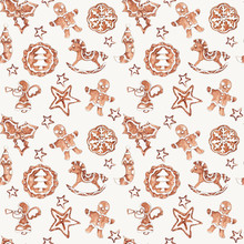 Christmas Gingerbread Cookies  Watercolor  Hand Drawn Artistic Vintage Seamless Pattern