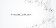 Geometric Abstract Background With Connected Line And Dots. Network And Connection Background For Your Presentation. Graphic Polygonal Background. Wave Flow. Scientific Vector Illustration.