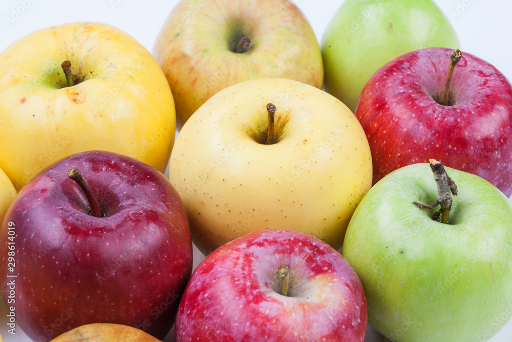 Ripe apples assortment different types. Macro view organic apple fruits ...