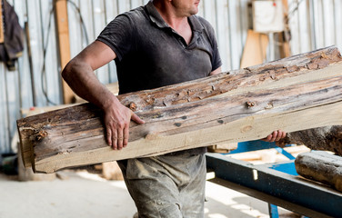 Wall Mural - Modern sawmill. Industry sawing boards from logs