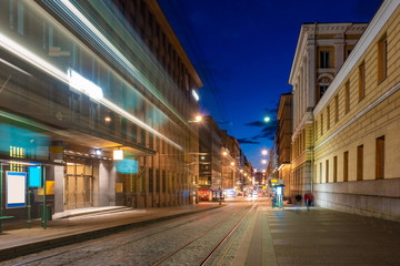 Wall Mural - Helsinki. Finland Suomi. Highway in Helsinki. Helsinki Long Shutter Shooting. Streets of Finland at night. The European Union. Tourism in Finland. Finnish city. Travel to the Scandinavian country.