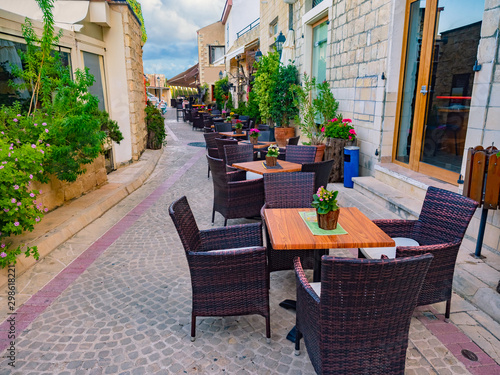 Cyprus Pissouri Village Street Cafe A Small Restaurant In A Cypriot Village Outdoor Furniture Cafe Under The Open Sky The Streets Of The Village Of Pissouri Summer Holidays In Cyprus Travel