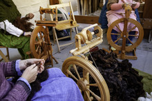 Spinning With A Wooden Spinning Wheel