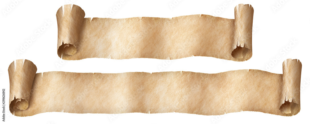 Fantasy paper or parchment scroll banners set isolated on white - obrazy, fototapety, plakaty 