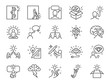 Idea line icon set. Included icons as thinking, creative, ideation, brain, light bulb, think out of the box and more.