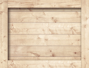 Side of brown wooden crate, box, planks or frame for text or message