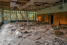 Interior Of An Abandoned Grocery Store In The City Of Pripyat In The Chernobyl Exclusion Zone. Everything Was Looted After The Chernobyl Disaster