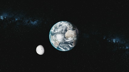 Wall Mural - rotate earth moon orbit star milky way background. twilight nebula galaxy spin planet celestial univ