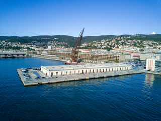 Wall Mural - Aerial video shooting with drone on Trieste, a famous Italy city, important hub of maritime trade and tourist art