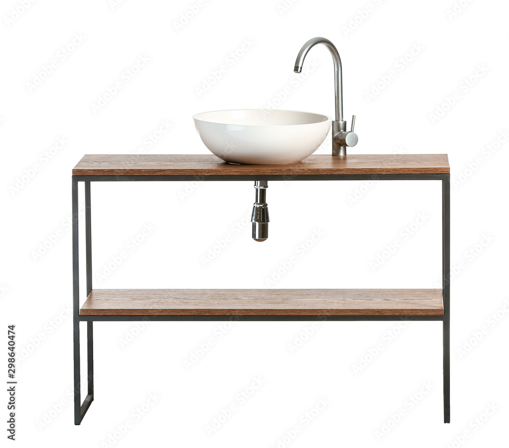 Stand with sink for bathroom isolated on white