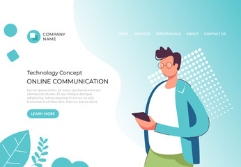 Wall Mural - online chatting communication email phone call banner poster concept. vector flat cartoon graphic de