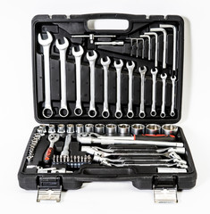 Sharp realistic photo of tool kit isolated on whote background