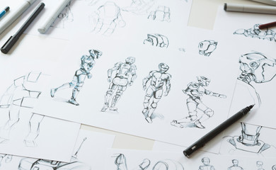 Wall Mural - animator designer development designing drawing sketching development creating graphic pose characte
