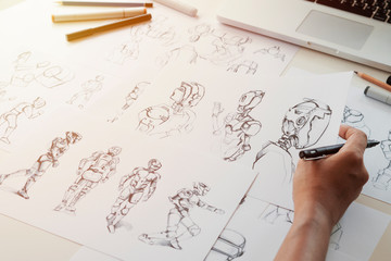 Wall Mural - animator designer development designing drawing sketching development creating graphic pose characte